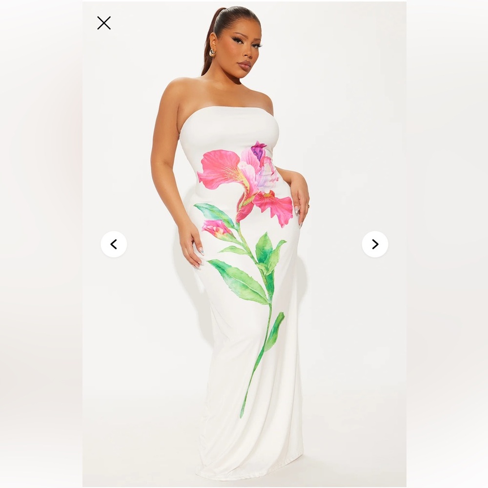 Fashion Nova Floral Maxi Dress with Pink and Green Design